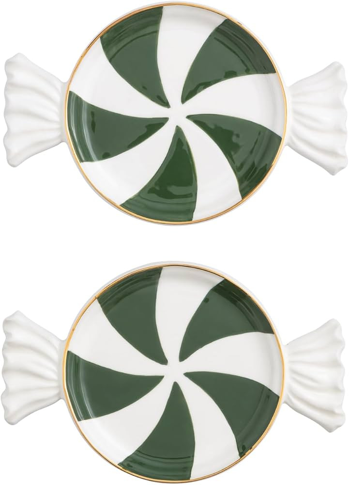Mud Pie Christmas Green Peppermint Tidbit Plate Set | Amazon (US)