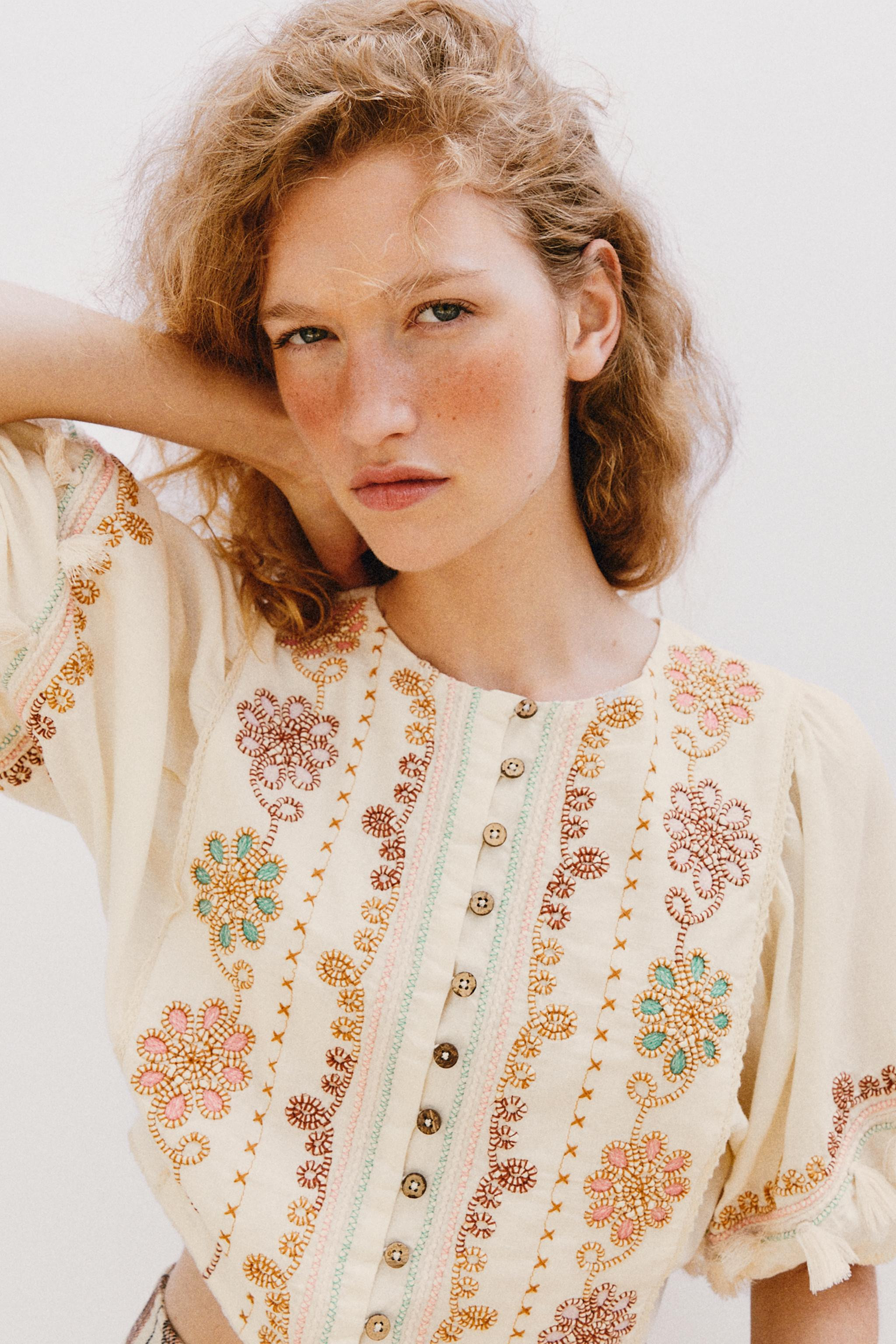 EMBROIDERED FRINGE BLOUSE | Zara US