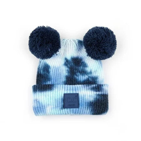 C.C Kids Babies Soft Stretch Cable Knit Faux Fur Pom Pom Beanie Hat Tie Dye Navy/Pale Blue | Walmart (US)