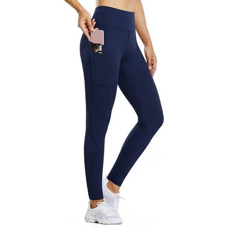 BALEAF Women s Fleece Lined Water Resistant Legging High Waisted Thermal Winter Hiking Running Tights Pockets Navy Small | Walmart (US)