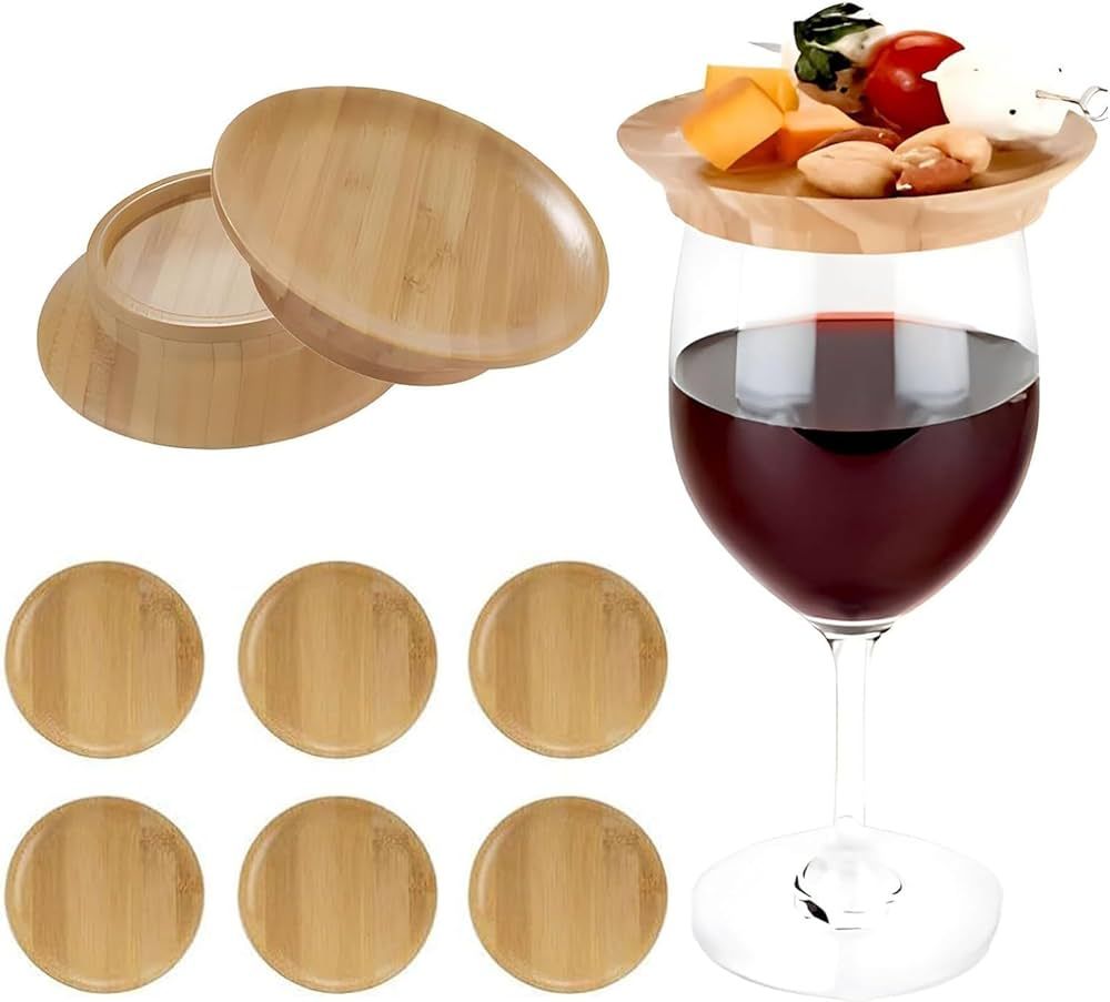 6Pcs Wine Glass Charcuterie Topper, Charcuterie Wine Glass Topper, Bamboo Wine Glass Topper Coast... | Amazon (US)