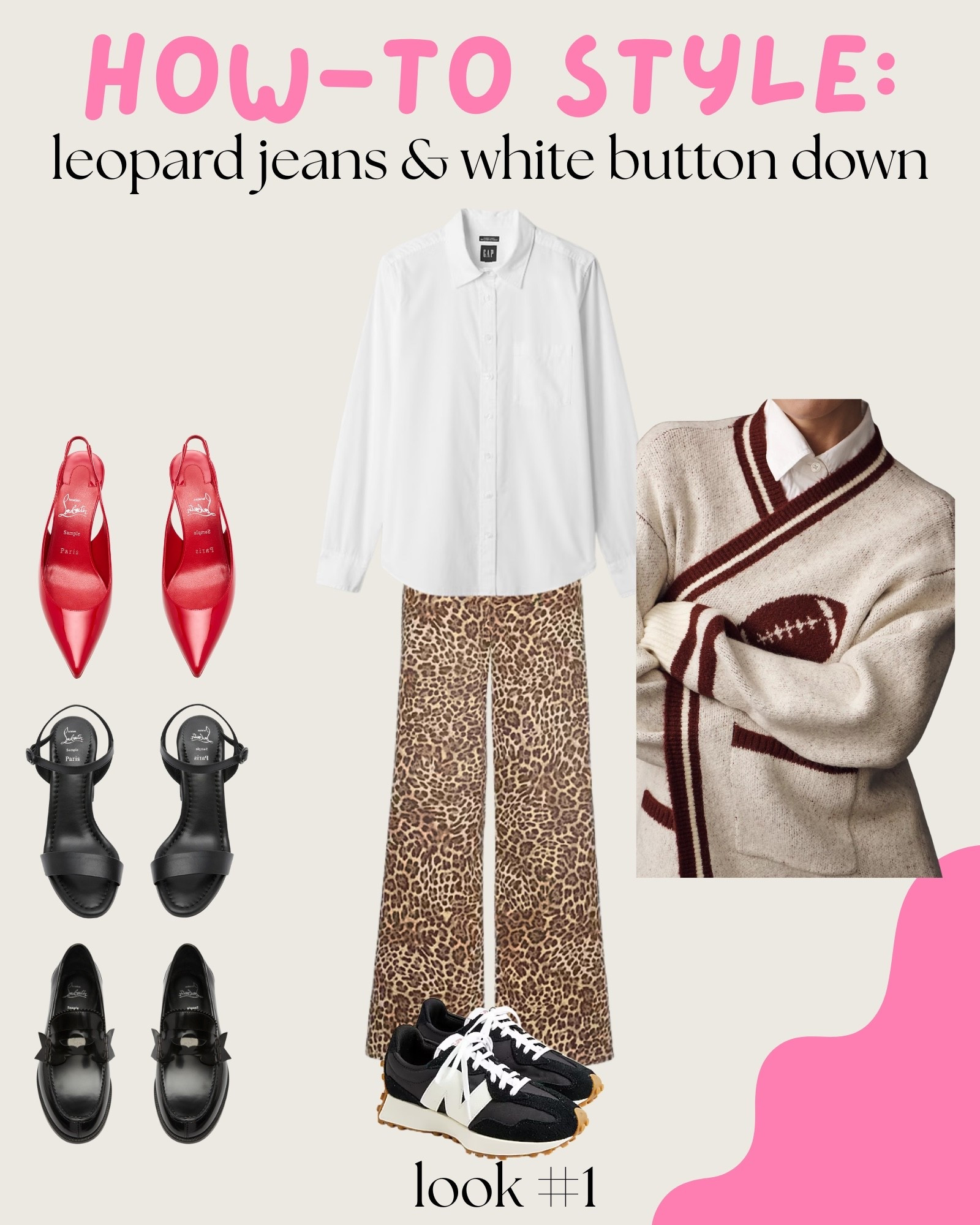 My how-to guide for styling leopard jeans and white button down: look one 1️⃣ 

This look is ready for a cozy weekend of football! This sweater will be the real MVP! 🏆

#LTKStyleTip #LTKU