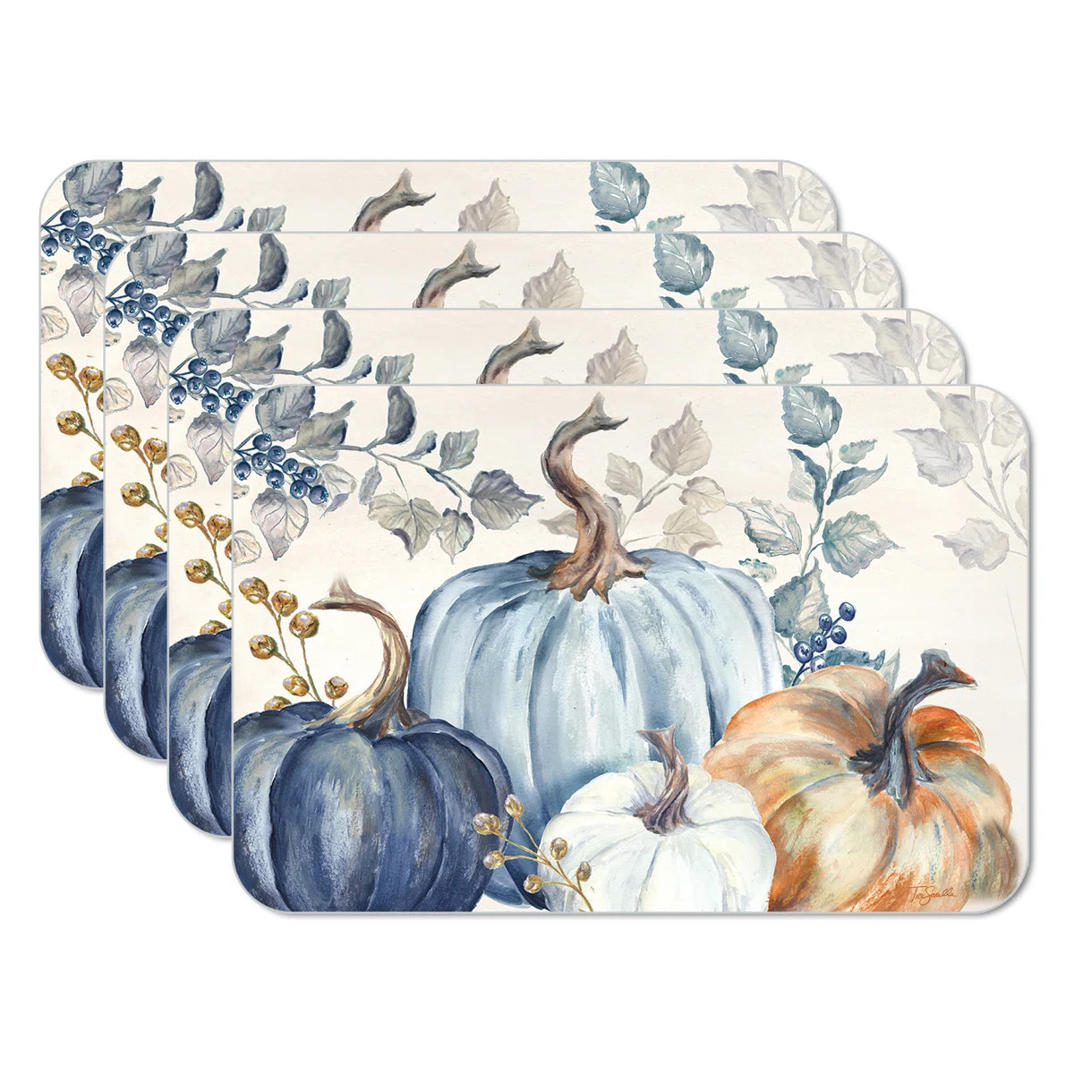 Pumpkin Blues 4 Piece Reversible Easy Care Placemats (Set of 4) | Wayfair North America