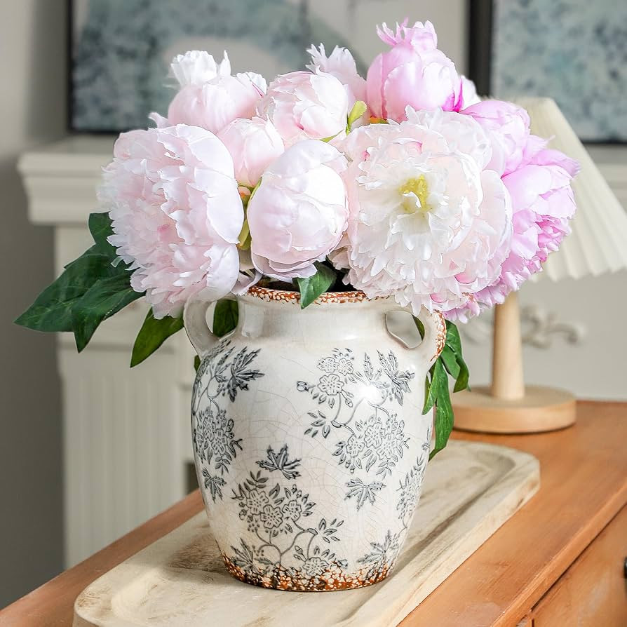 Enra Vintage vase with Handle,Blue and White Ceramic Decorative Flower vase, Chinoiserie Floral V... | Amazon (US)