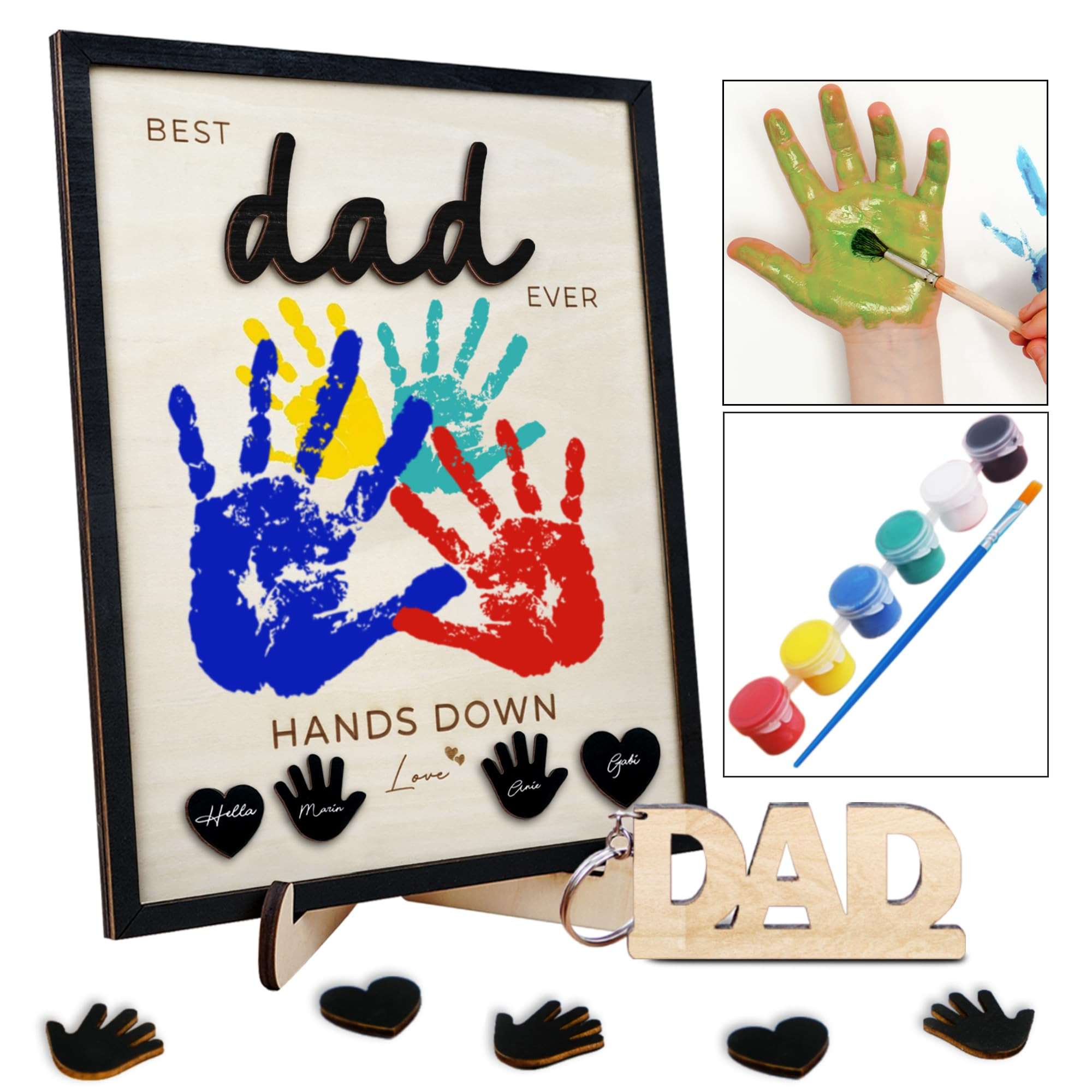 10" Hands Down Best Dad Ever DIY Handprint Kit with Paints, Art Craft Family Keepsake Wood Frame ... | Amazon (US)