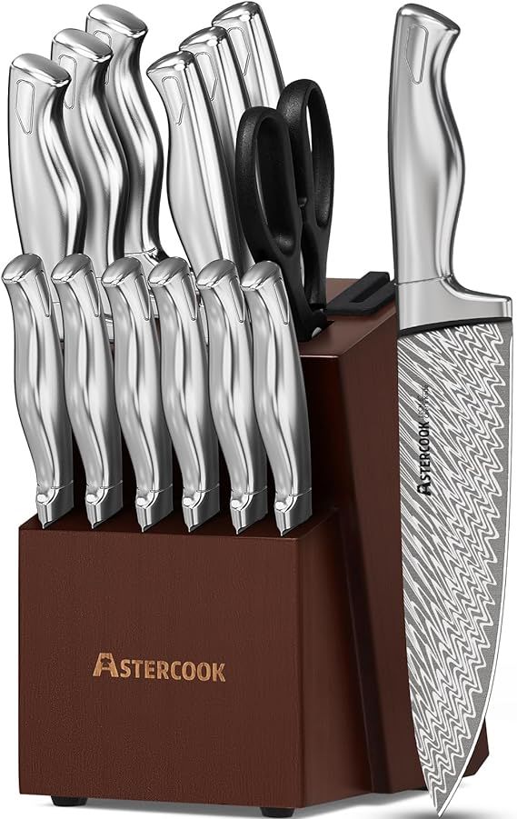 Astercook Knife Set, 15-Piece Kitchen Knife Set with Block, Built-in Knife Sharpener, German Stai... | Amazon (US)