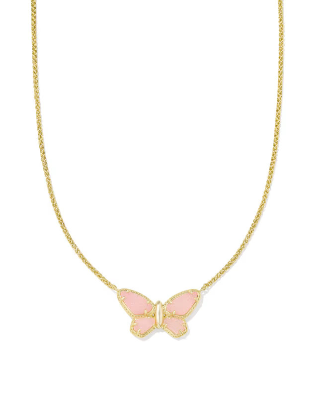 Dolly Parton x Kendra Scott Gold Butterfly Short Pendant Necklace in Light Pink Drusy | Kendra Scott