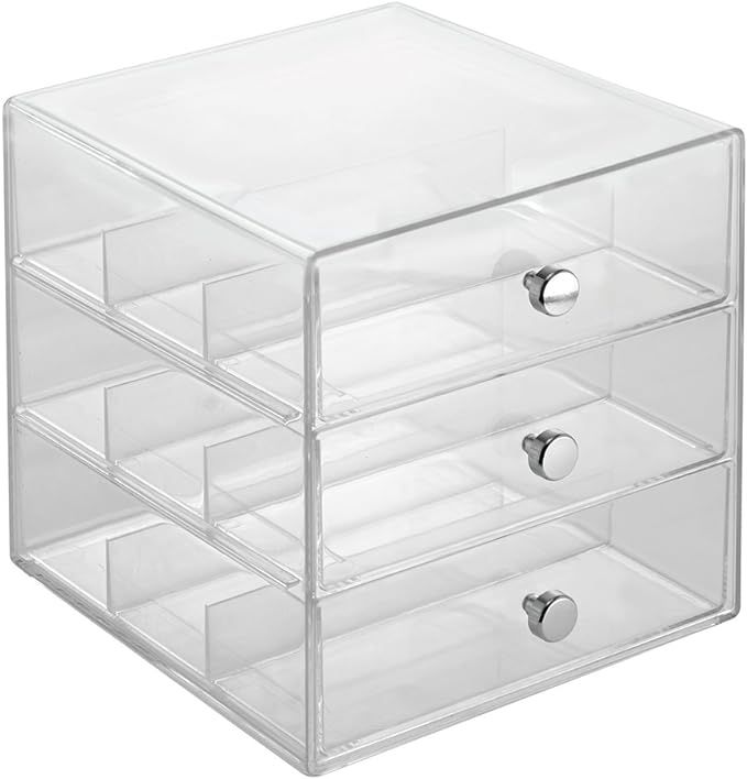 iDesign Plastic Divided 3-Drawer Vanity & Countertop Organizer – 7" x 6.5" x 6.5”, Clear | Amazon (US)