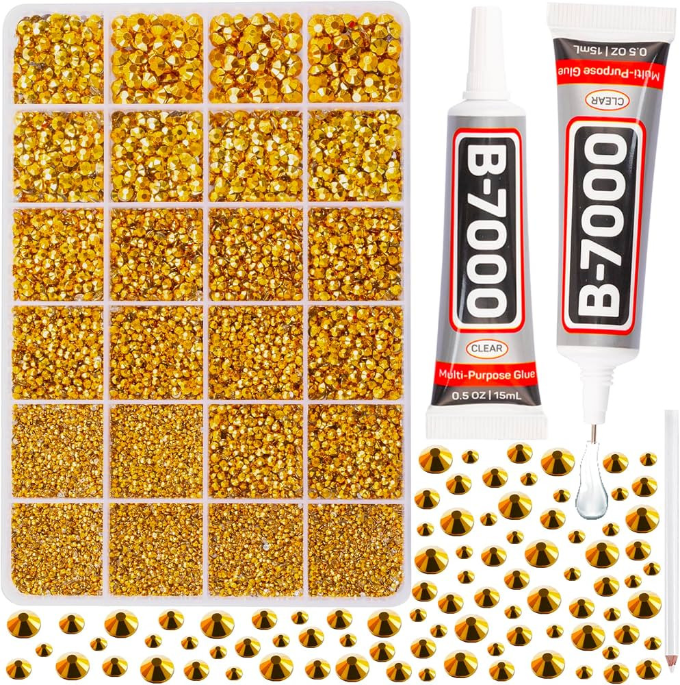 20100Pcs Gold Rhinestones with b 7000 Glue for Crafts Clothing Clothes Nails, Gold Flatback Cryst... | Amazon (US)