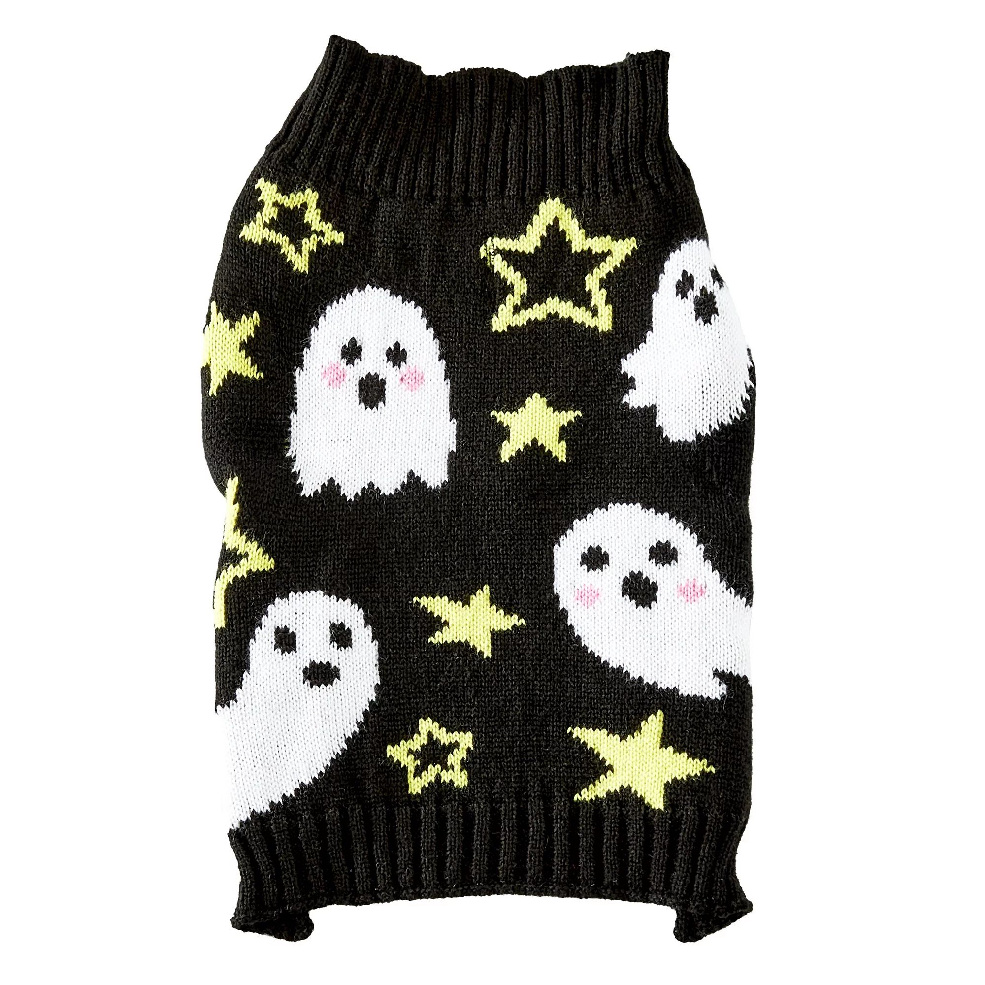 Vibrant Life Dog and Cat Clothes, Ghosts and Stars Halloween Pet Sweater, Black, XS - Walmart.com | Walmart (US)