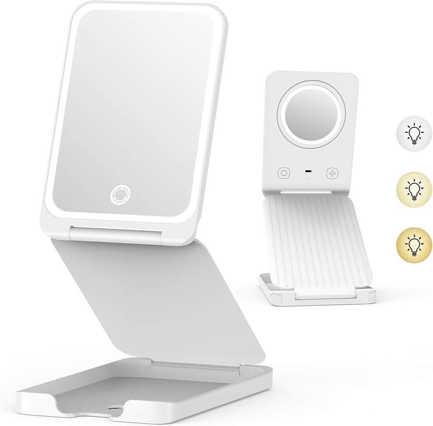 Travel Makeup Mirror with Lights, Portable Vanity Mirror with 5X Lighted Magnification,72 LEDs 3 ... | Amazon (US)