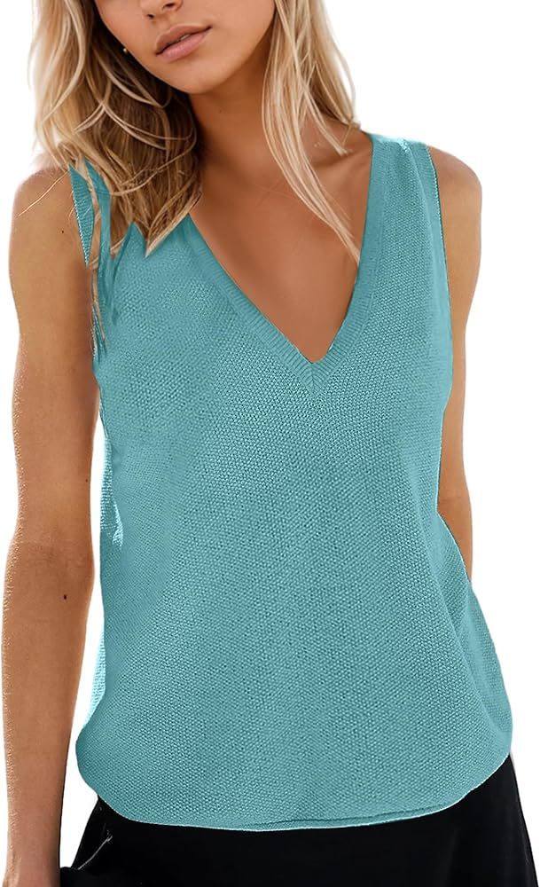 MISSACTIVER Women Sexy V Neck Sleeveless Backless Knit Vest Top Casual Loose Tie Back Solid Knitt... | Amazon (US)