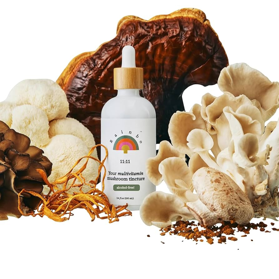 Rainbo - 11:11 Multi Mushroom Tincture - 11-in-1 Alcohol Free - Dual Extract Mushroom Blend - Com... | Amazon (US)
