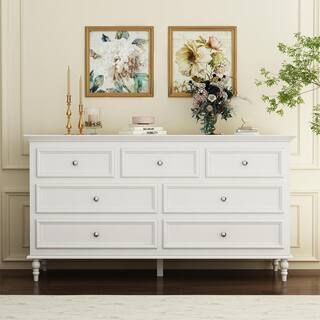 FUFU&GAGA Classic Style White MDF Chest of-Drawers with 3-Drawer 29.6 in. H-55.2 in. W-15.7 in. D... | The Home Depot
