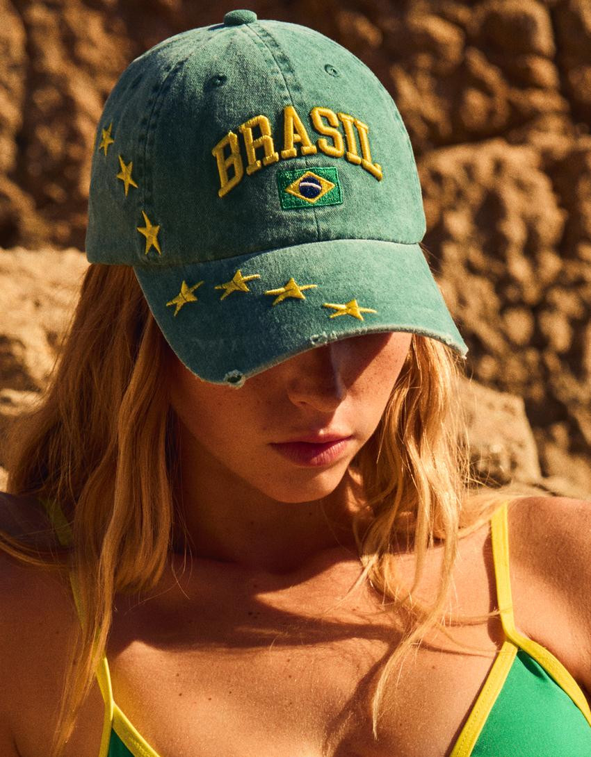 Embroidered Brazil cap - Women | Bershka UK