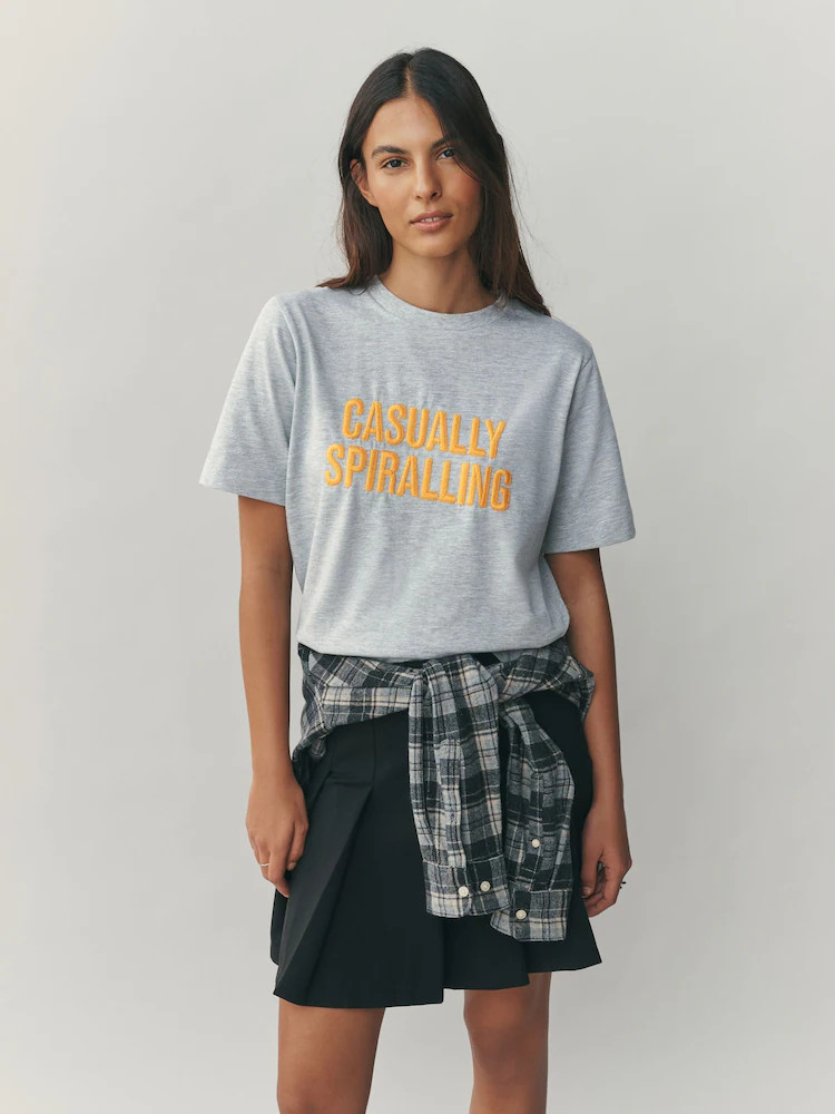 Grey Embroidered Graphic Heavyweight Short Sleeve Crew Neck T-Shirt | Next US