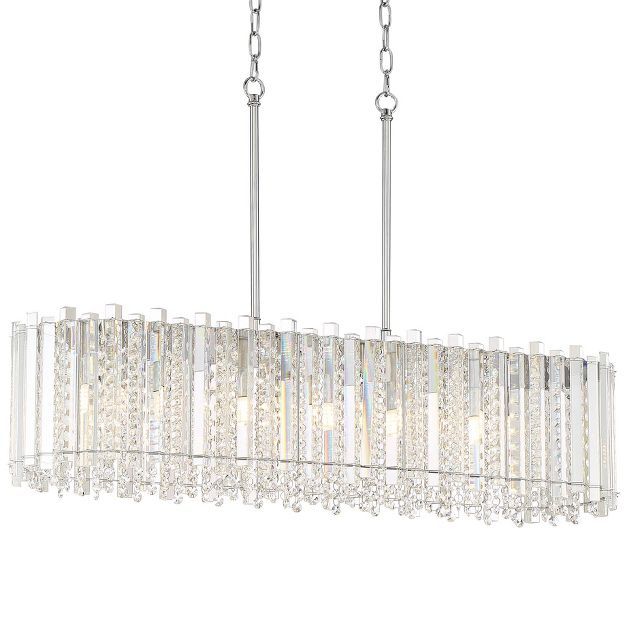 Inspire Me Home Chrome Large Linear Island Pendant Chandelier 34" Wide LED Clear Glass Crystal fo... | Target