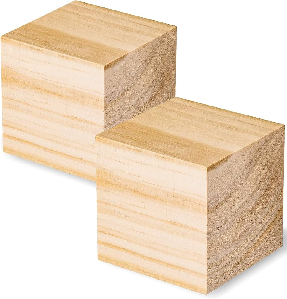 Wooden Blocks for Crafts, Unfinished Wood Cubes, 3 Inch Natural Large Wooden Blocks, Pack of 2 Wo... | Amazon (US)