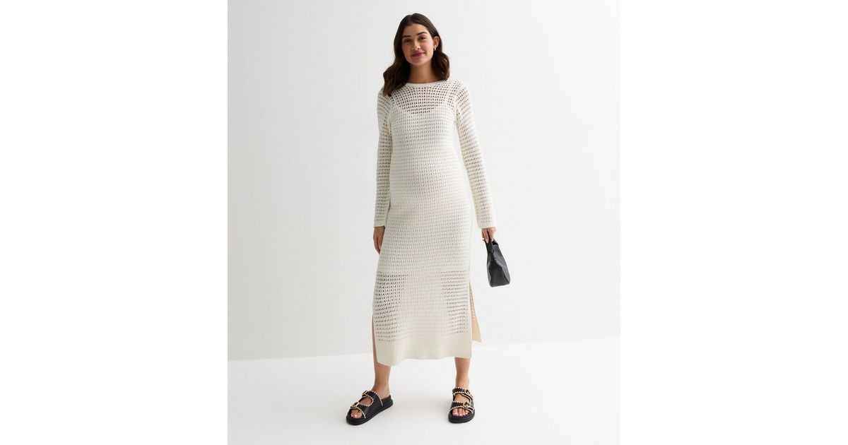 Maternity Cream Pointelle Stitch Knit Long Sleeve Maxi Dress | New Look | New Look (UK)