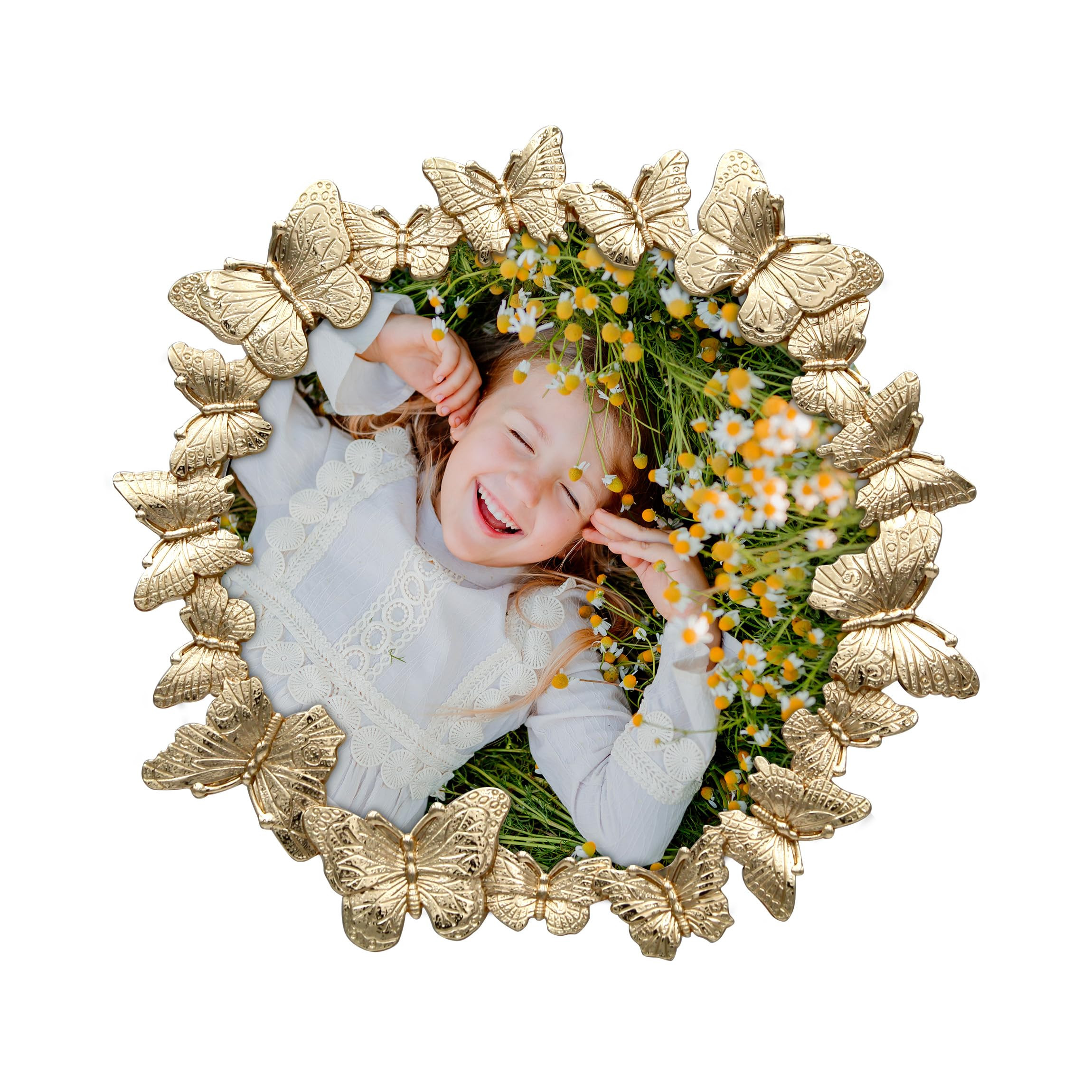 Gold Circular Butterfly Photo Frame / 4x4 In | For Vertical Display on Tabletops | Perfect for Ho... | Amazon (US)