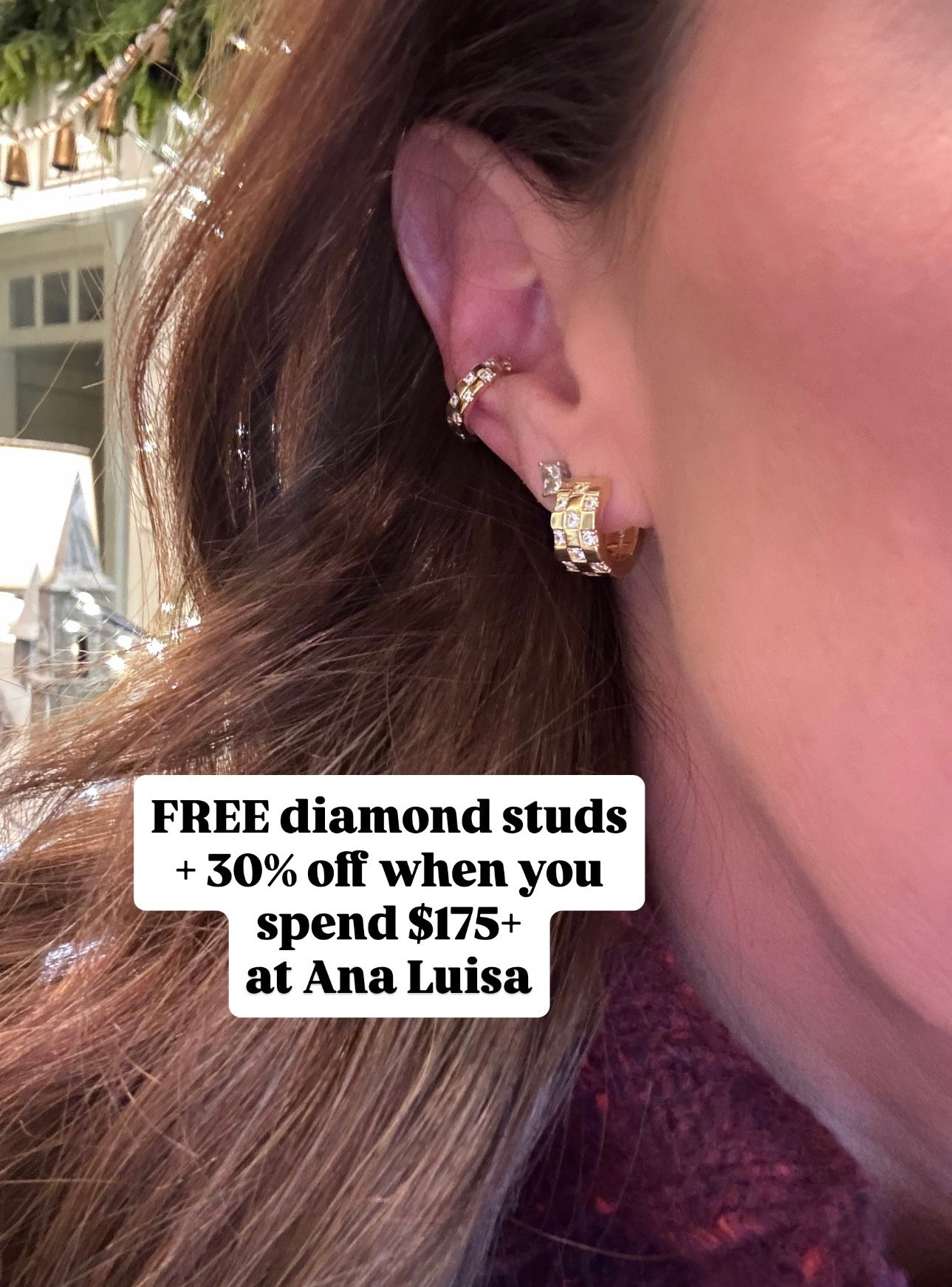 Cute & little but still a statement earring!! A fun checkerboard pattern. Ana Luisa holiday promo. 
30% off + FREE diamond studs with $175+ order. 

#LTKSaleAlert #LTKHoliday #LTKGiftGuide