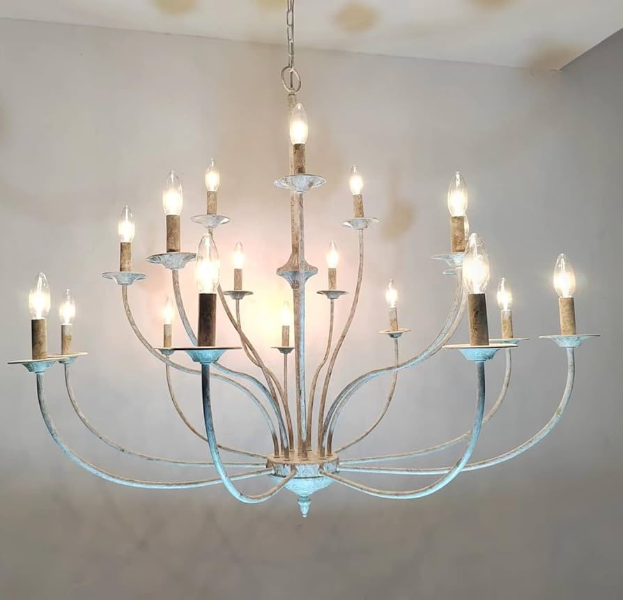 Maxax French Country Chandelier, 3-Tier 18-Light Farmhouse Antique White Chandelier, 43" Rustic C... | Amazon (US)