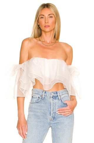 Show Me Your Mumu Rossella Ruffle Top in White Organza from Revolve.com | Revolve Clothing (Global)