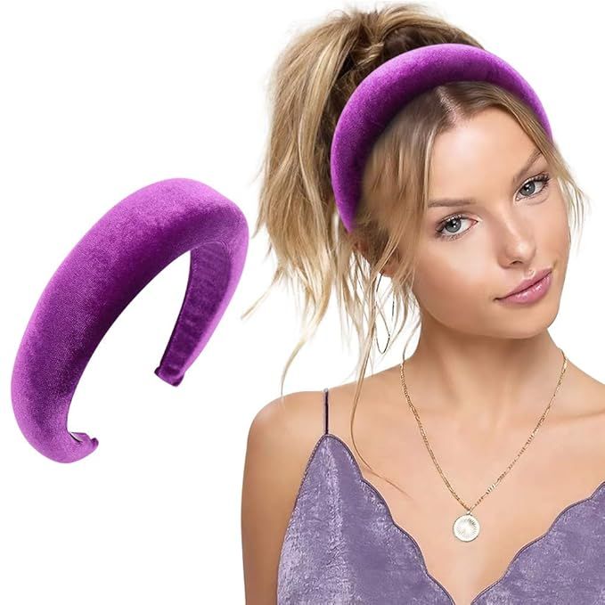 Padded Headbands Fashion Women Thick Velvet 90s Hair Accessories Head Band Fashion Headwear Wide ... | Amazon (US)