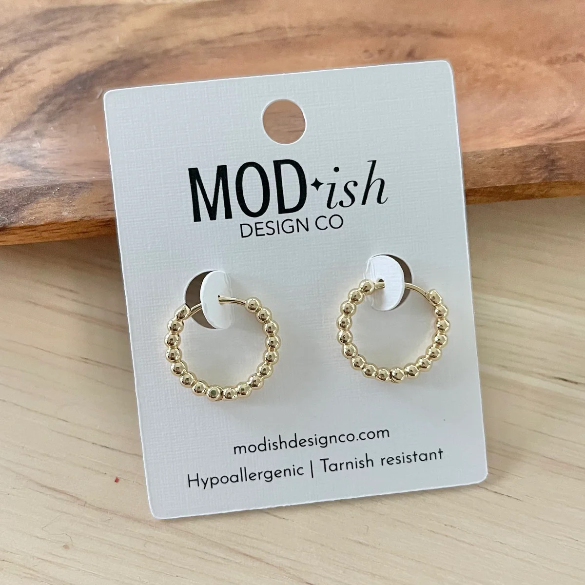 Small Beaded Hoop Huggies - Gold | MODish Design Co