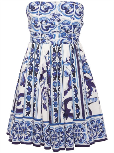 Dolce & Gabbana - Minikleid aus popeline mit druck - Blau/Weiß | Luisaviaroma | Luisaviaroma