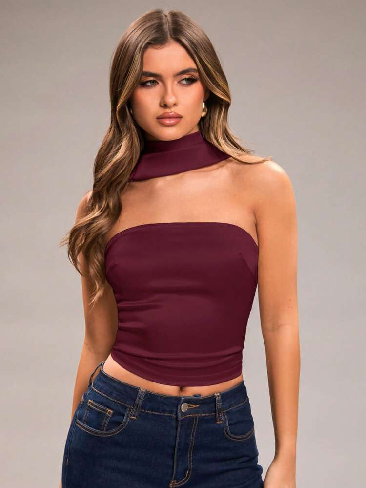 SHEIN BAE Women's Solid Color Halter Backless Tie Neck Camisole, Fashionable & Versatile For Dates, Parties | SHEIN