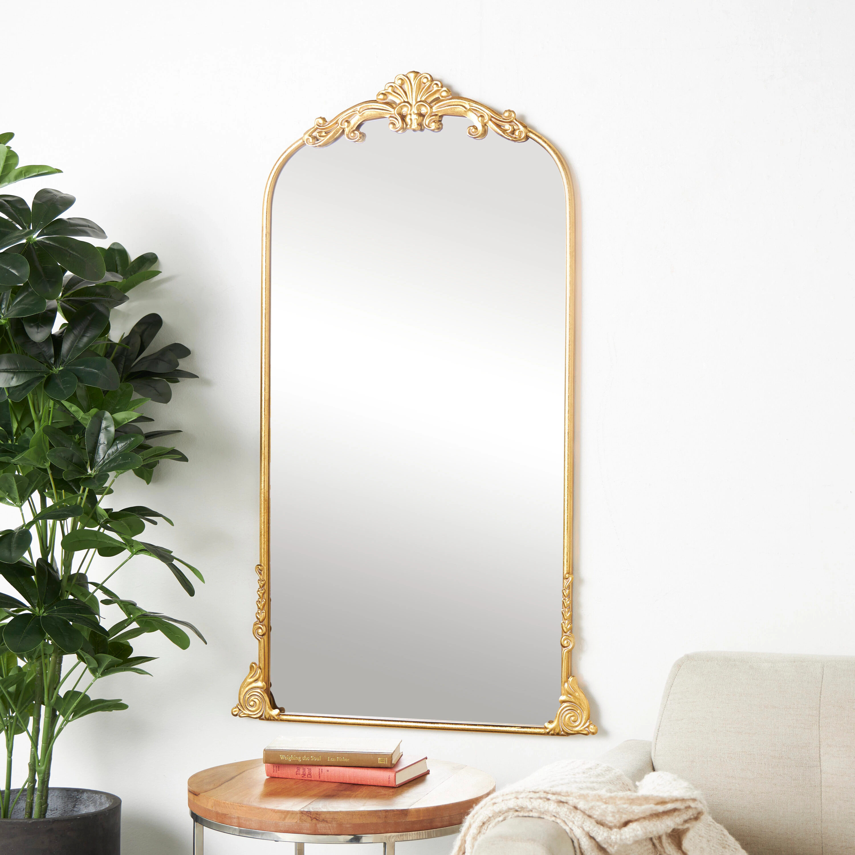 Grayson Lane 28-in W x 48.2-in H Arch Gold Tall Ornate Arched Baroque Polished Full Length Floor Mirror | 822415 | Lowe's