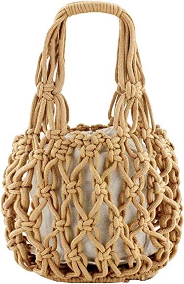 New Straw Bag Cotton Thread Woven Bag Portable Net Bag Casual Bucket Handbag Summer Beach Purse f... | Amazon (US)