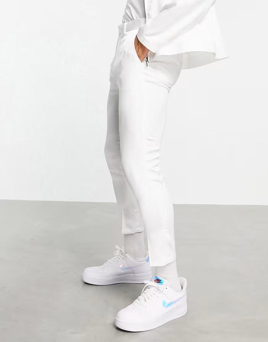 ASOS DESIGN smart tapered cropped pants in white high shine - part of a set | ASOS (Global)