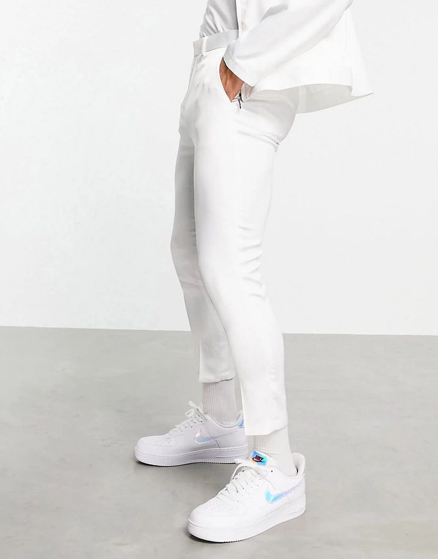 ASOS DESIGN smart tapered cropped pants in white high shine - part of a set | ASOS (Global)