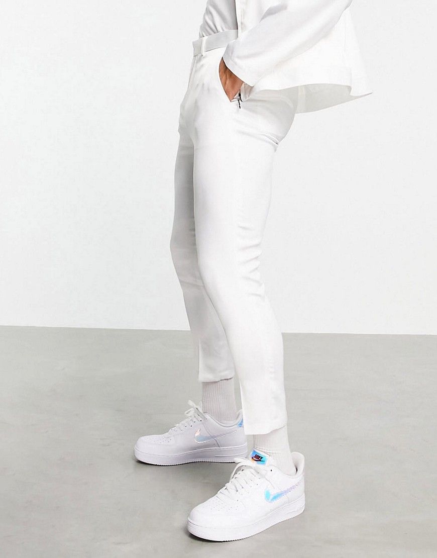 ASOS DESIGN smart tapered cropped pants in white high shine - part of a set | ASOS (Global)