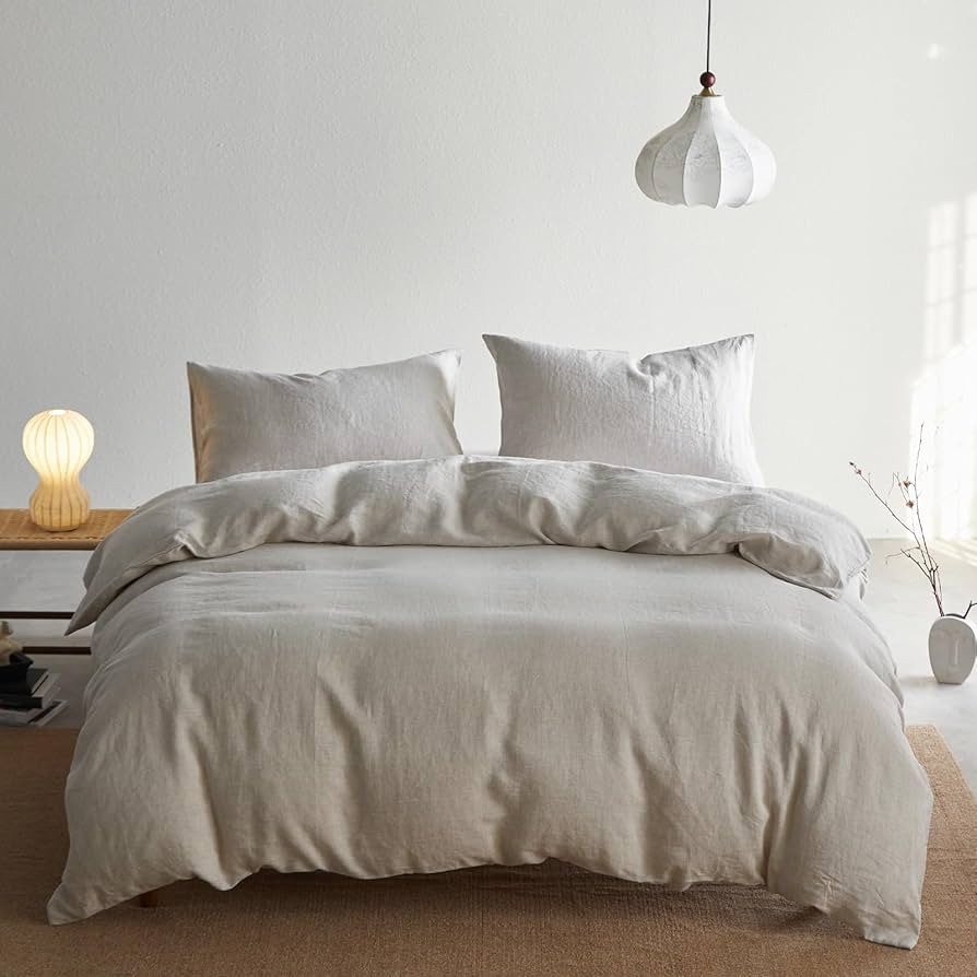 100% Linen Duvet Cover Set, Queen Duvet Cover Linen Bedding Set 3pcs (1 Duvet Cover, 2 Pillowcase... | Amazon (US)