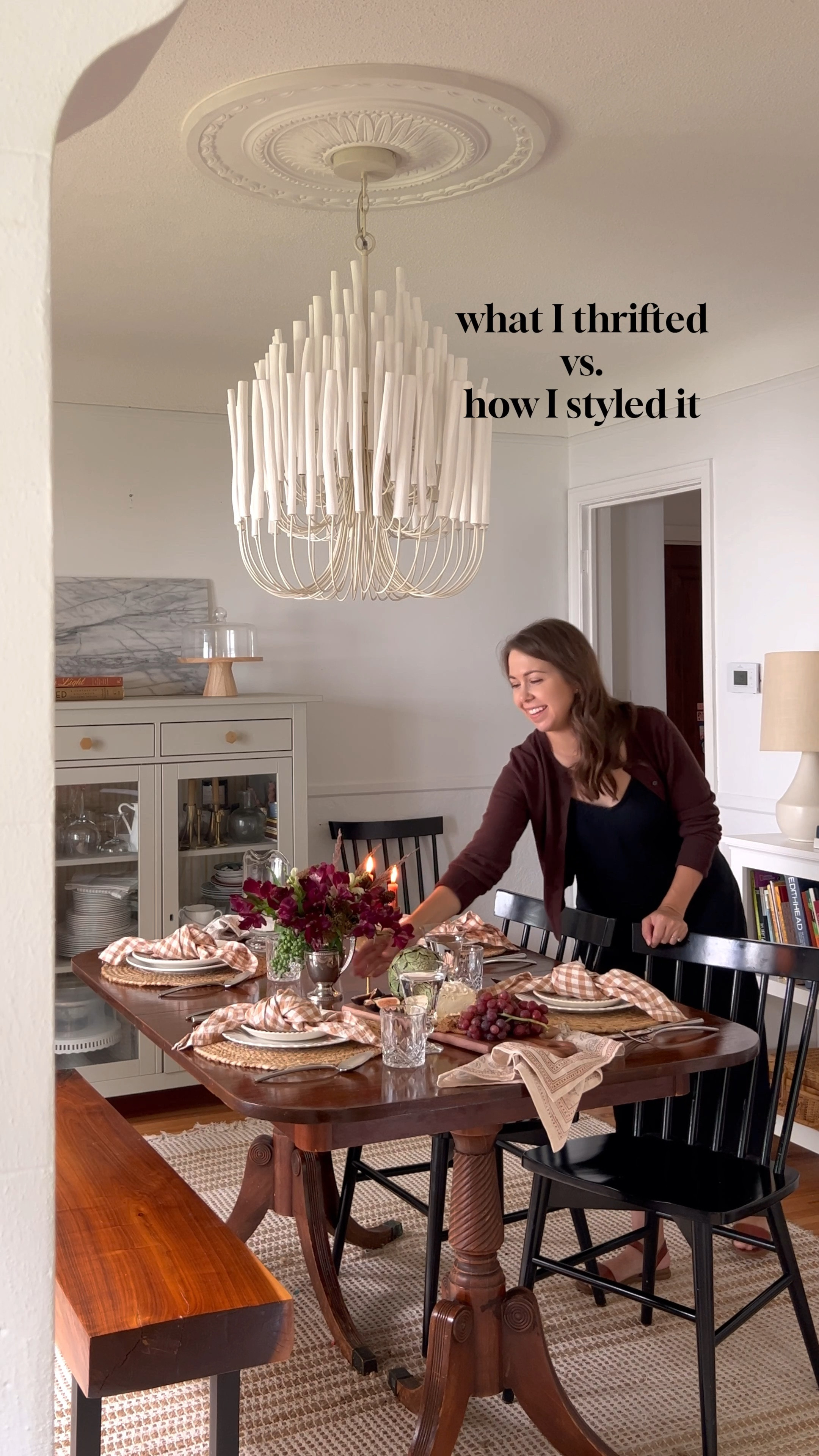 If time for browsing the thrift store isn’t in your future, get a similar look with this roundup! The napkins, placemats, cake stand, chairs, and rug are all the exact pieces in this video!

#LTKVideo #LTKHome