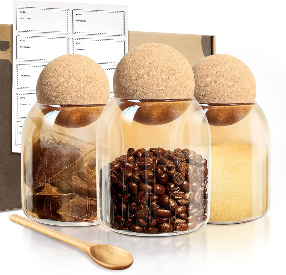 Glass Jar with Cork Lid, 500ML/17Oz Candy Jar Glass Storage Containers with Wooden Scoops, Decora... | Amazon (US)
