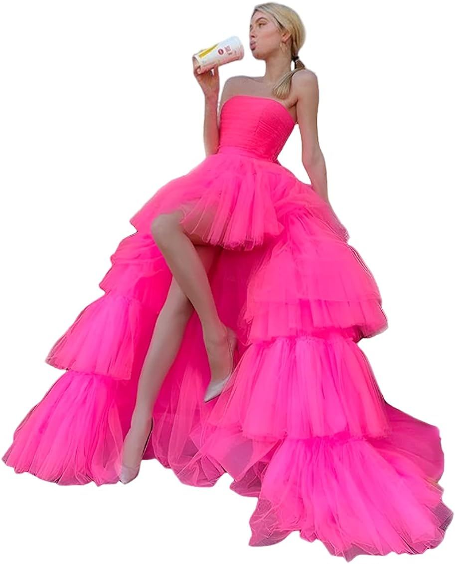 Sevintage High Low Prom Dress for Women Tulle Long Formal Party Evening Dresses with Train | Amazon (US)