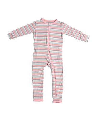 Infant Girls Spring Bloom Striped Coverall | TJ Maxx
