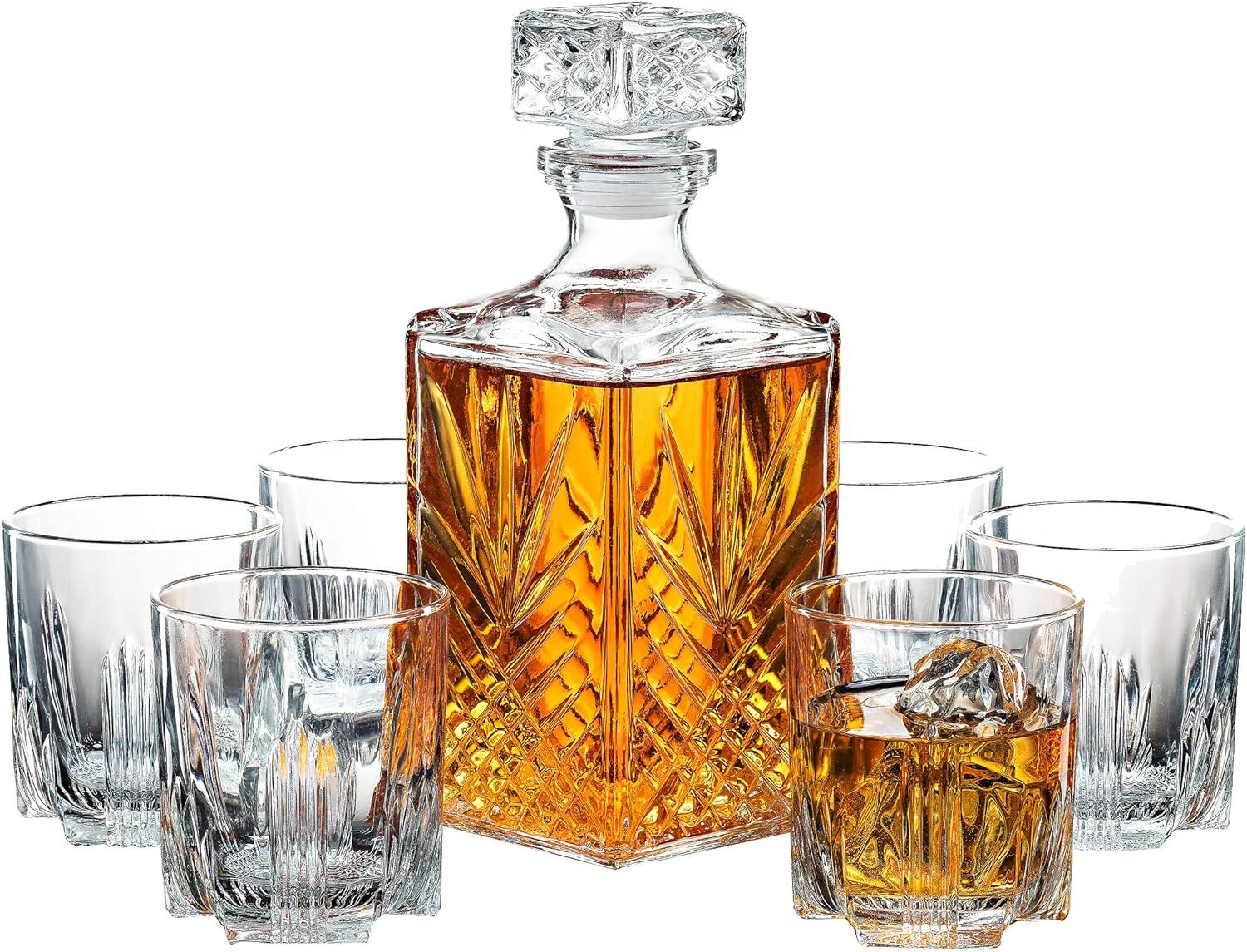Paksh Novelty 7-Piece Italian Crafted Glass Decanter & Whisky Glasses Set, Elegant Whiskey Decanter  | Amazon (US)