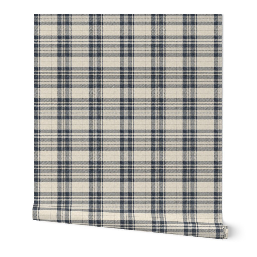 (small scale) fall plaid - charcoal blue and cream- LAD25 Wallpaper | Spoonflower | Spoonflower