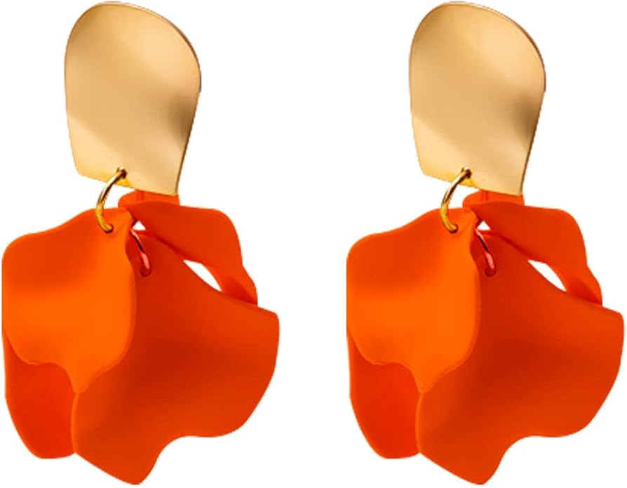 Chic Elegant Boho Red Rose Petal Dangle Resin Acrylic Tiered Matte Flower Earrings Statement Exag... | Amazon (US)