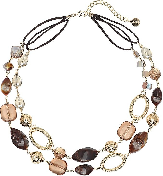 COIRIS New 2 Layers Irregular Shell Glass Beaded Strand Chunky Statement Necklace for Women (N001... | Amazon (US)
