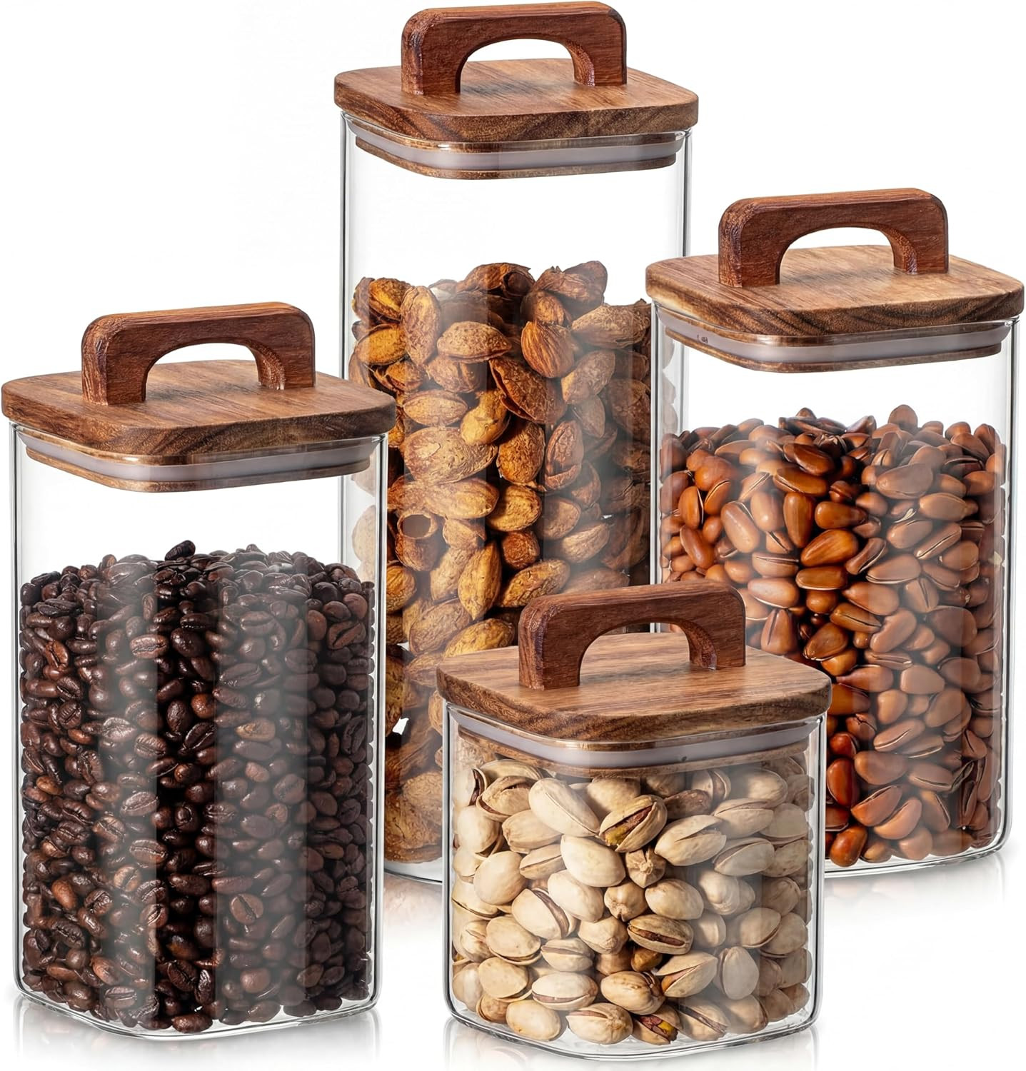 Layhit 4 Pcs Glass Canisters with Wooden Airtight Lids, Square | Amazon (US)