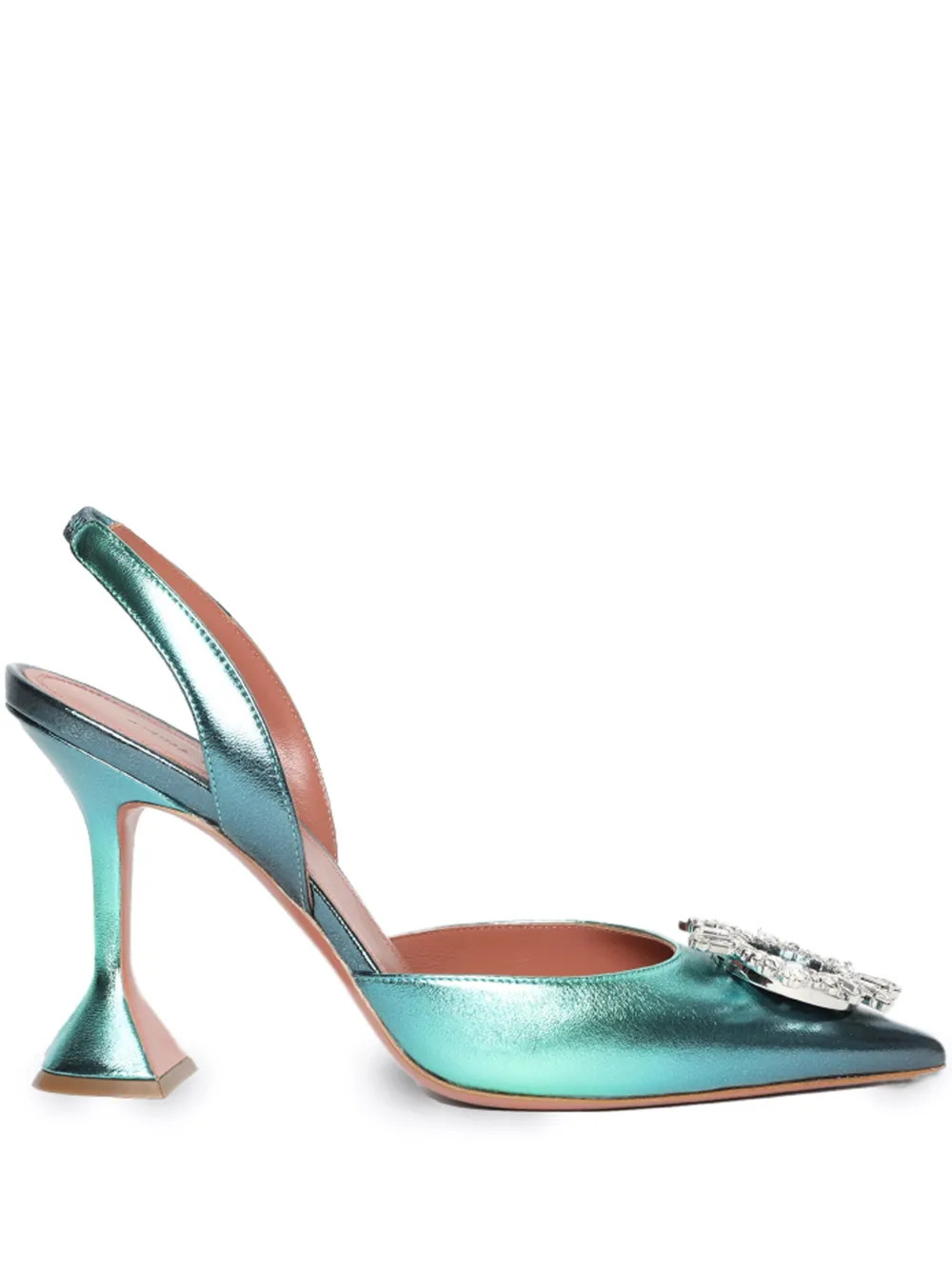 Amina Muaddi Begum 95mm Metallic Pumps - Farfetch | Farfetch Global