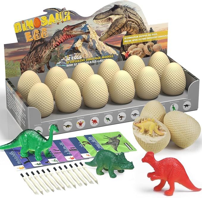 Dinosaur Eggs - Dino Egg Dig Kit Dinosaur Toys for Kids,Easter Eggs Excavation Discover 12 Surpri... | Amazon (US)