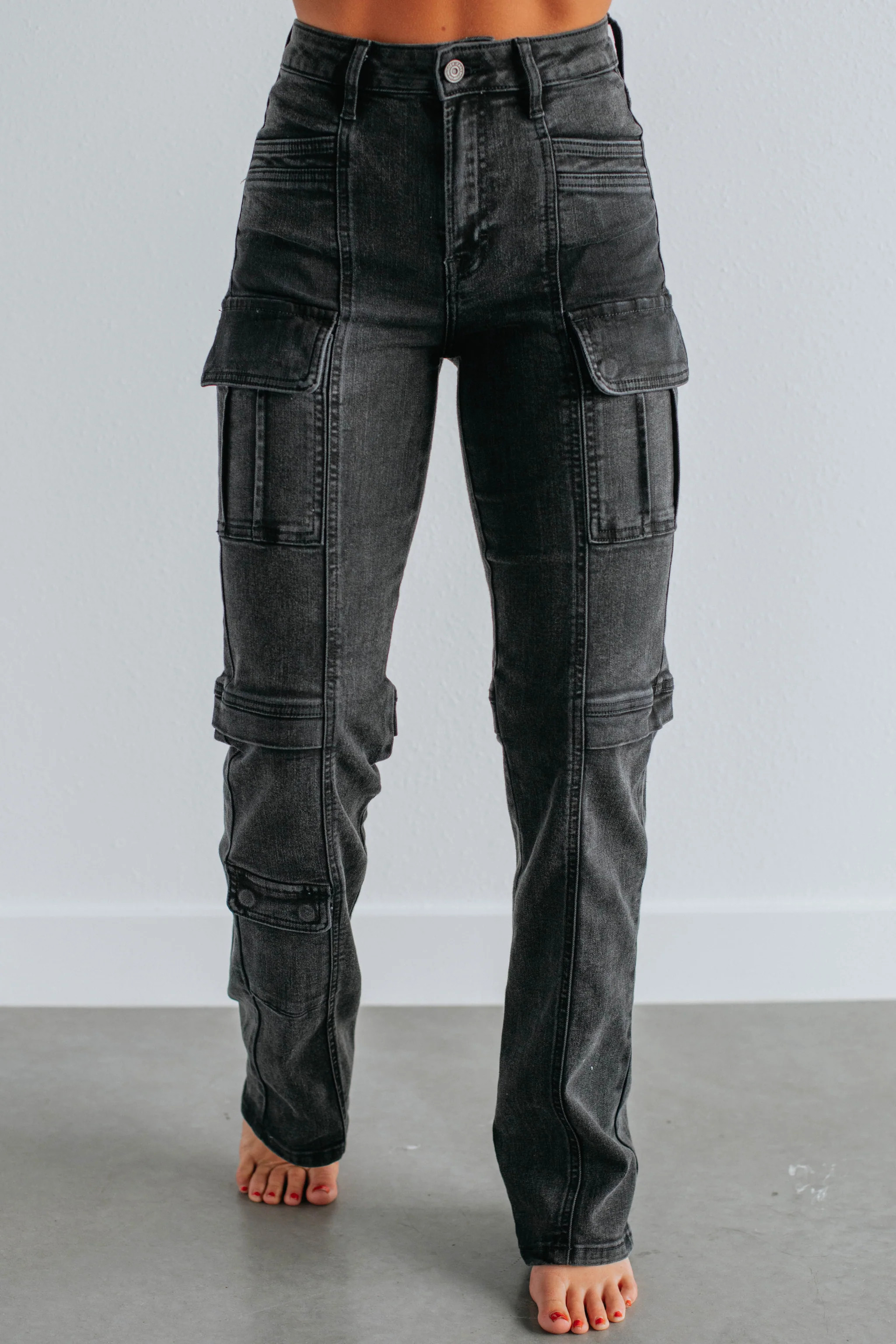 Tracey Hidden Cargo Jeans - Vintage Black | Wild Oak Boutique