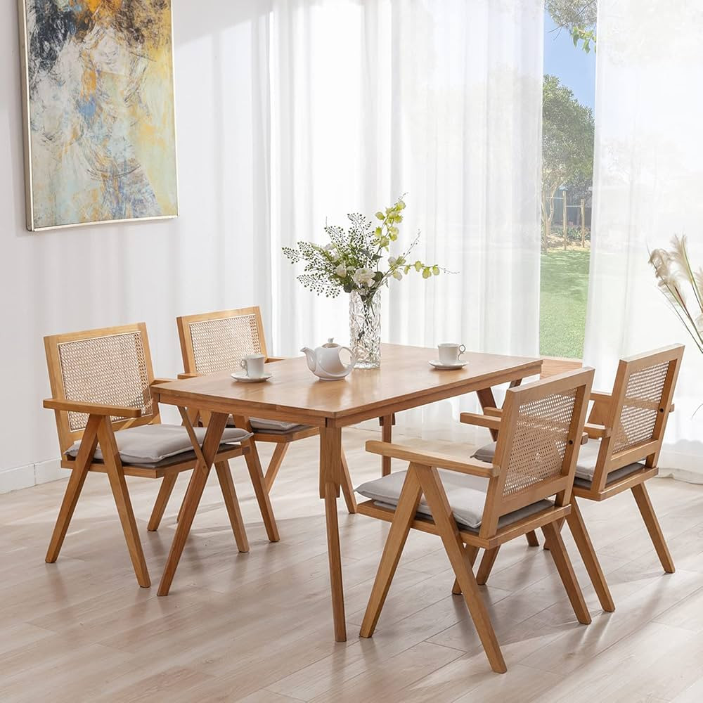 ZHENGHAO Rattan Dining Chairs Set of 4, Mid Century Modern Linen Accent Chairs with Mesh Back Uph... | Amazon (US)